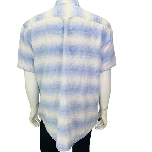 Southern Marsh Mens Richard Dress Shirt Linen Lines Blue Short Sleeve Size 2X - Picture 8 of 12